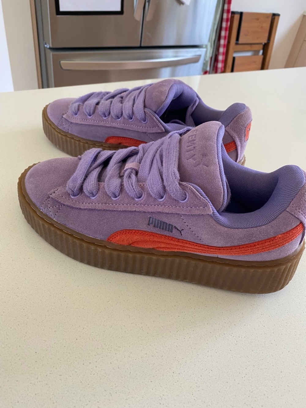 PUMA Suede Platform Sneakers - Lavender with Orange Accent